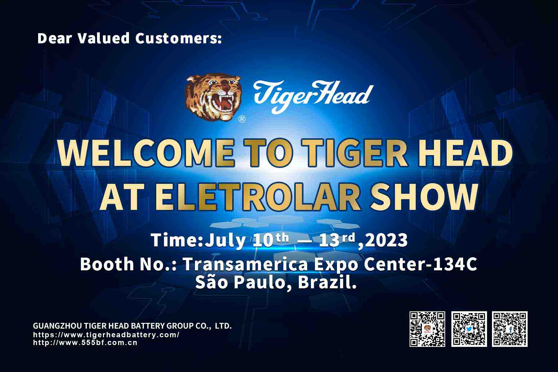 Tiger Head Battery convida você para visitar nossa exposição na Eletrolar Show em São Paulo, Brasil